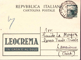 1951-Cartolina Postale Lire 15 Con Tassello Pubblicitario Leocrema Viaggiata Lan - 1946-60: Marcofilia