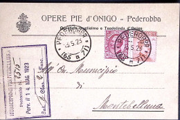 1923-PEDEROBBA C.2 (13.5) Su Cartolina Affrancata LEONI C.10 + Michetti C.20 - Marcophilia