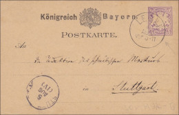 Bayern:  Ganzsache  Königreich Von Rottmannshöhe/Leoni 1879 Nach Stuttgart - Cartas & Documentos