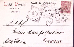 1905-BASSANO Tondo Riquadrato (13.11) Su Cartolina Affrancata Floreale C.10 - Marcophilie
