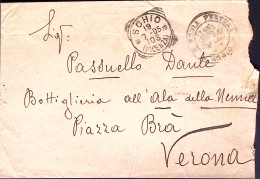 1905-SCHIO Tondo Riquadrato (19.7) Su Busta Affrancata Al Verso Floreale Coppiac - Marcophilie