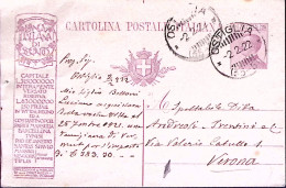 1922-Cartolina Postale C.25 Con Tassello Pubblicitario Banca Italiana Sconto, Vi - Entiers Postaux