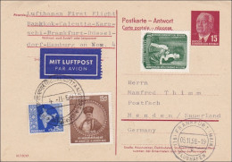 1959: Antwort Frankfurt-Flughafen Bankkok, Calkcutta-Karaschi, Düsseldorf Menden - Cartas & Documentos