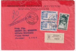 1952-FIERA MILANO1952 Coppia Lire 60 + ITALIA LAVORO Lire 10 Su Raccomandata Bol - 1946-60: Poststempel