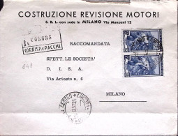 1957-ITALIA LAVORO, Coppia Lire 55 Su Raccomandata Milano (5.12) - 1946-60: Poststempel