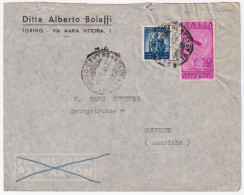 1948-Posta Aerea RADIO Lire 50 (141) + Democratica Lire 5 Su Busta Torino (19.1) - 1946-60: Marcofilia