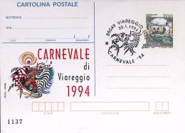 1994-Carnevale Di Viareggio Cartolina Postale Lire 750 Sopra.IPZS Con Annullo Sp - Entero Postal