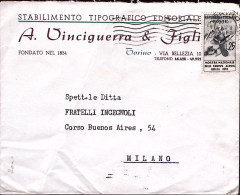1952-TRUPPE ALPINE Lire 25 Isolato Su Busta Torino (15.10) - 1946-60: Marcofilia