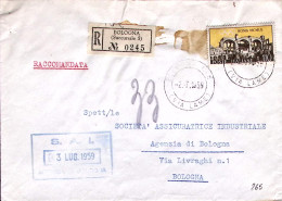 1959-PRE OLIMPICA Lire 110 Isolato Su Raccomandata Bologna (2.7) - 1946-60: Poststempel