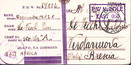 1943-P.O.W. CAMP 360/A Manoscritto Su Cartolina Postale Somalia Italiana Decapit - Guerra 1939-45