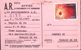 1977-DONATORI SANGUE Lire 120 Isolato Su Avviso Ricevimento - 1971-80: Marcophilia