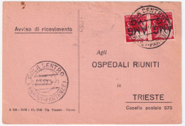 1947-A.M.G.-V.G Democratica Sopr.coppia Lire 3 Su Avviso Ricevimento Pola (21.4. - Storia Postale