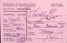1945-DEPOT N.192 ORANO Manoscritto Su Cartolina Franchigia (10.7) Da Prigioniero - Weltkrieg 1939-45