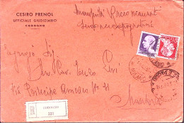 1943-Imperiale C.20 E Lire 1 Su Manoscritti Raccomandati Codogno - Marcophilie
