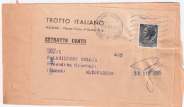 1965-Siracusana Lire 5 Isolato Su Estratto Conto Giornali Milano (7.6) - 1961-70: Marcofilia