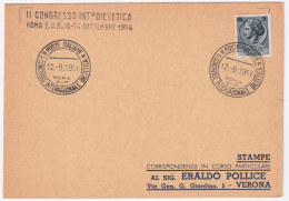 1956-ROMA II^Congresso Naz. Dietetica (12.9) Annullo Speciale Su Cartolina - 1946-60: Marcophilie