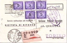 1948-Segnatasse Blocco Lire 5 Su Ricevuta Di Ritorno Atti Giudiziari Osasco (14. - 1946-60: Poststempel