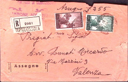 1950-Democratica Lire 25 E 50, Su Raccomandata C/assegno Domodossola (15.7) - 1946-60: Marcophilia