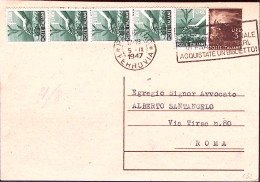 1947-Cartolina Postale Democratica Lire Tre Con Aggiunti Democratica Singolo E S - 1946-60: Marcophilia