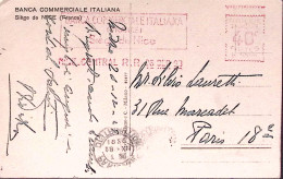 1925-BANCA COMMERCIALE ITALIANA / FRANCE Sage De Nice C.40, Annullo Meccanico Ro - Lettres & Documents