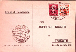 1947-A.M.G.-V.G. Pola C.2 (25.5) Su Avviso Di Ricevimento Affrancato Democratica - Poststempel