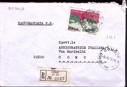 1973-SOCIETA' ALPINA TRIDENTINA Lire 180, Isolato, Su Raccomandata Como (3.8) - 1971-80: Marcofilie