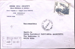 1983-PIO XII^lire 1400, Isolato, Su Raccomandata Vercelli (8.9) Leggera Piega - 1981-90: Marcophilie