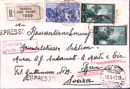 1947-MDIOEVALI Lire 15 + Democratica Due Lire 25, Su Raccomandata Trento (15.8)  - 1946-60: Poststempel