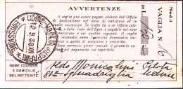 1938-UDINE VAGLIA RISPARMI/EMISSIONE C.2 (12.9) Su Polizzino Vaglia - Marcofilía
