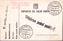 1938-CECOSLOVACCHIA TRIDIRNA POLNI POSTY/4/b C.2 (21.11) Su Cartolina Franchigia - Otros & Sin Clasificación