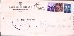 1948-Democratica C.50 + Lire 2 E 5 Su Piego Tariffa Ridotta Sindaci Milano (23.8 - 1946-60: Marcophilia