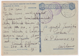 1943-Posta Militare/n.19 C.2 (19.8) Su Cartolina Franchigia (cat.Marchese P.ti 8 - Marcophilie