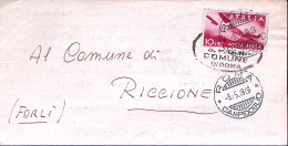 1949-Posta Aerea Lire 10 Come Posta Ordinaria Isolato Su Piego Roma (5.5) - 1946-60: Marcofilia