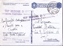 1942-153 SEZIONE DI SANITA' Lineare Su Cartolina Franchigia Posta Militare N.153 - Guerre 1939-45