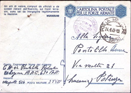 1943-Posta Militare/n.3550 C.2 (24.6) Su Cartolina Franchigia Piega Verticale E  - Oorlog 1939-45