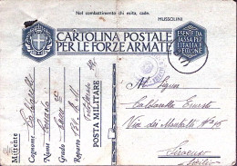 1943-COMANDO R. MARINA Portoferraio, Manoscritto Su Cartolina Franchigia Fori Sp - Oorlog 1939-45