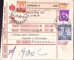 1940-BOLLETTINO PACCHI POSTALI LUBIANA 4 (31.10) Affrancato Jugoslavia P.50 + D. - Otros & Sin Clasificación