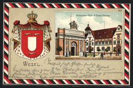 Lithographie Wesel, Berlinerthor-Platz Mit Kaiserl. Postamt, Wappen  - Wesel