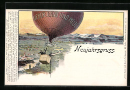 Lithographie Ballon über Einer Berglandschaft  - Fesselballons