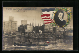 AK Baltimore, Fracht-U-Boot Deutschland, Kapitän König, Flaggen  - Guerre