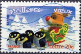 France Poste Obl Yv:3986-a Mi:4178I Meilleurs Vœux Renne En Traineau (Lign.Ondulées) - Used Stamps