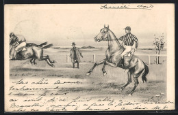 AK Jockey Mit Scheuendem Pferd Beim Pferderennen  - Paardensport
