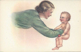 CPA  Dessinée Au Pastel  Une Mère Et Son Bébé Tout Sourire - Bebes