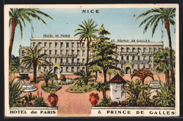 CPA Nice, Hotel De Paris & Prince De Galles  - Cafés, Hotels, Restaurants