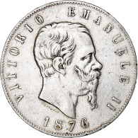 Italie, Vittorio Emanuele II, 5 Lire, 1876, Rome, Argent, TB, KM:8.4 - 1861-1878 : Víctor Emmanuel II
