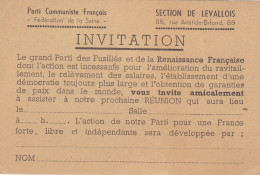 Parti Communiste Français ,,, LEVALLOIS ,,,invitation , ,,vendue Comme C'est ,,, - Historische Dokumente