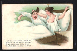 AK Ehefrau Zieht Ihren Mann Im Bett An Den Haaren  - Humour