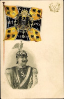 Gaufré Lithographie Kaiser Wilhelm II. In Uniform, Fahne, Wappen, Adler - Familles Royales