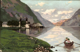 Artiste Lithographie Mailick, Ortschaft An Einem See, Gebirge, Ruderboot, Landschaft - Andere & Zonder Classificatie
