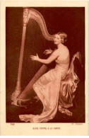 MUSIQUE: Dessin, Jeune Femme à La Harpe - Très Bon état - Musique Et Musiciens